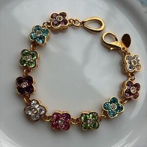 Joan Rivers Multicolor Rhinestone Crystal Flower Gold Tone Tennis Bracelet